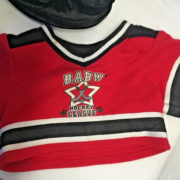 Build A Bear 3 pc Hockey Accessory Set outfit Helmet Soft Black Red Pant Shirt - Picture 5 of 5